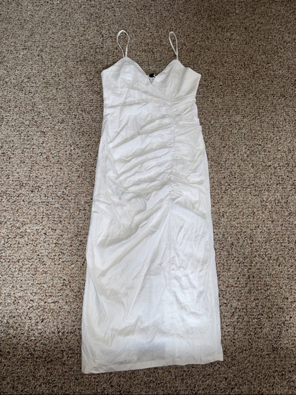 ZARA White Spaghetti Strap Ruched Maxi Dress- NWOT